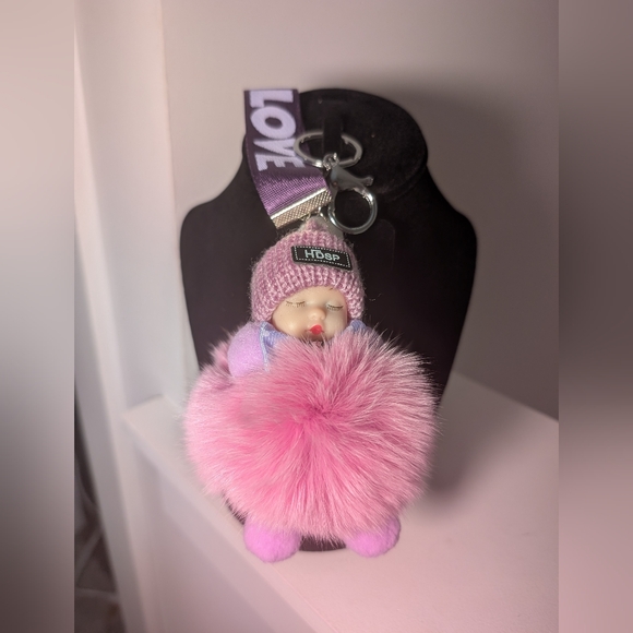 Accessories - New!Adorable Pink & Purple Sleeping Baby Purse Charm or Keychain with LOVE Strap